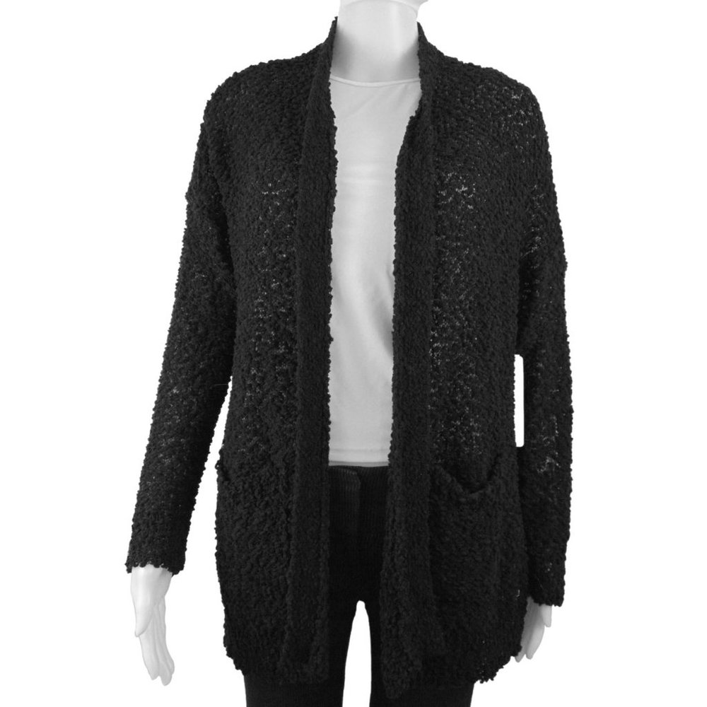 NWT URBANOLOGY | Black Loose Popcorn Knit Open Cardigan
